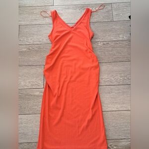 Brand New Paisley Sky V-Neck Sleeveless Ribbed Orange Maxi Maternity Dress